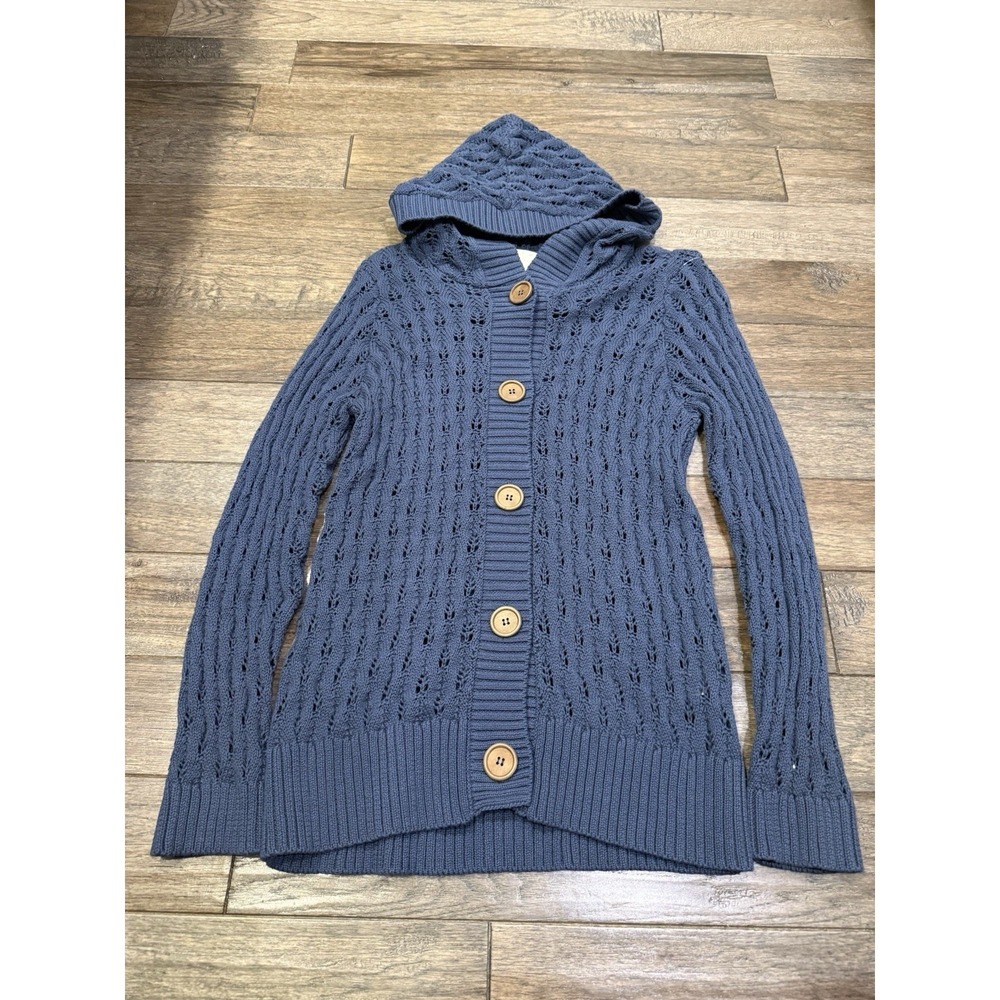 Evie's Tree The Bernadette Cardigan Women S Blue Pointelle Hooded Button ET1162J